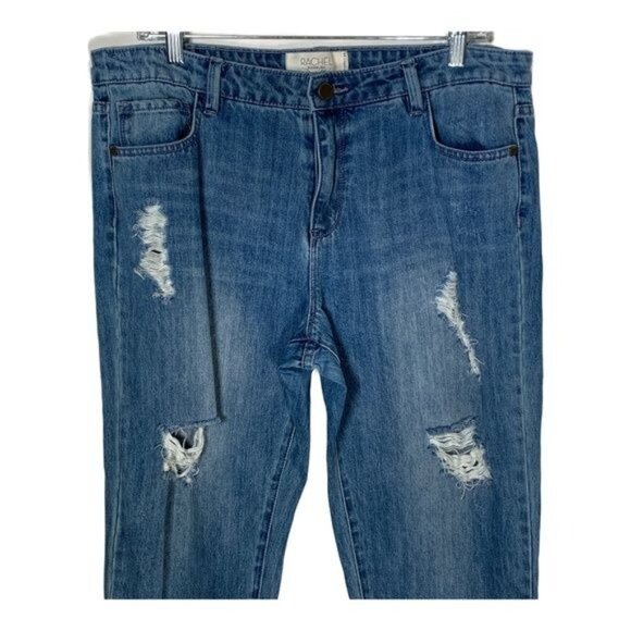 Rachel Roy Straight Ankle Jeans Size 32 High Rise Ripped Blue Denim - Picture 3 of 9